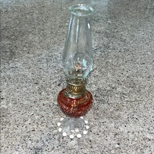 Vintage Red Candlewick Miniature Oil Lamp